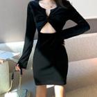 Long-sleeve Twisted Cutout A-line Dress