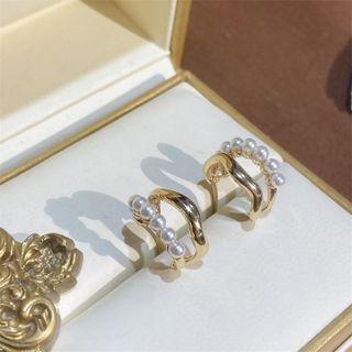 Faux Pearl Hoop Earring 1 Pair - Silver Pin - Gold - One Size