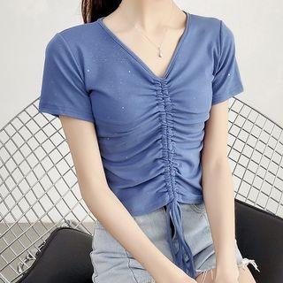 Glitter Short-sleeve Drawstring T-shirt