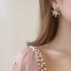 Flower Ear Stud 1 Pair -925 Silver Earring - Gold & White - One Size