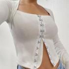 Long-sleeve Hook Closure Crop Top