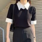 Mock Two Piece Knit Top Black & White - One Size