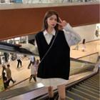 Long-sleeve Striped Shirt / Sweater Vest