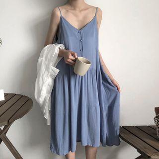 Spaghetti-strap Dress / Sheer Long Shirt