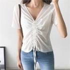 V-neck Drawcord-front Sheer Top