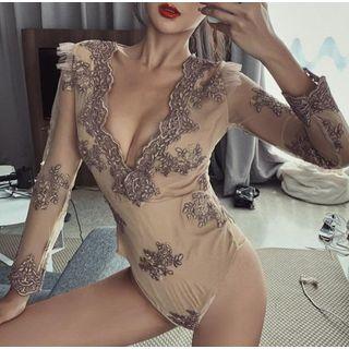 Embroidered Long-sleeve Swimsuit