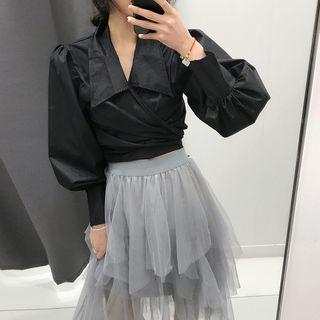 Puff-sleeve Plain Shirt / Mesh Skirt