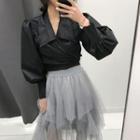 Puff-sleeve Plain Shirt / Mesh Skirt