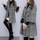 3/4-sleeve Double-breasted Plaid Coat