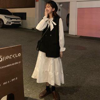 Bow-neck Midi A-line Dress / Vest