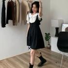 Puff Short-sleeve Doll Collar Shirt / Mini A-line Pinafore Dress