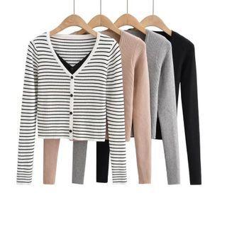 Long Sleeve V-neck Paneled Cardigan