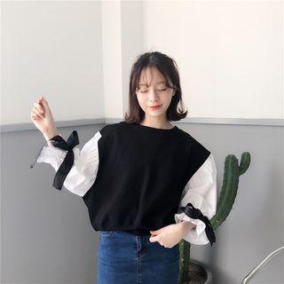 Lantern-sleeve Two-tone Blouse