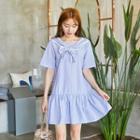 Short-sleeve Tie-front Ruffle-hem Minidress