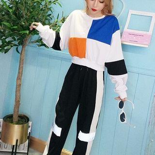Color Block Pullover / Drawstring Sweatpants / Set