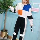 Color Block Pullover / Drawstring Sweatpants / Set
