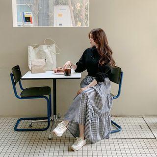 Gingham Tiered Maxi Hoodie Dress