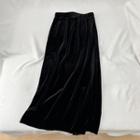Slit Velvet Midi A-line Skirt