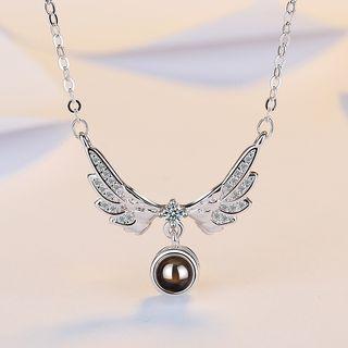 Bead Rhinestone Wings Pendant Necklace