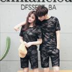 Set: Couple Matching Camouflage Printed T-shirt + Shorts