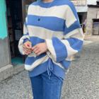 Drawcord Striped Sweater