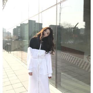 Zip Front Color Block A-line Midi Dress