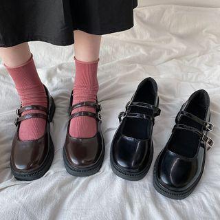 Block Heel Double Strap Mary Jane Pumps
