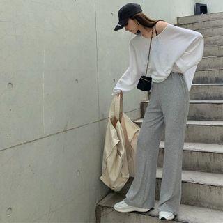 Long-sleeve Sheer Top / Boot-cut Pants