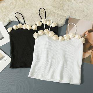 Rose-accent Knit Camisole Top