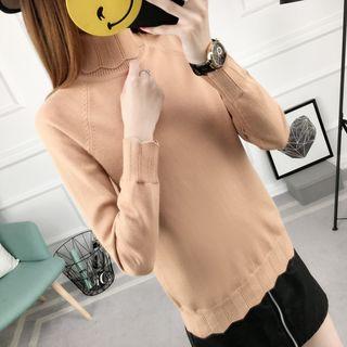 Long-sleeve Scalloped-trim Turtleneck Sweater
