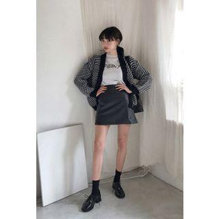 Slit-side Faux-leather Skirt