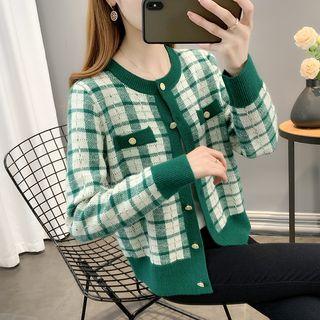 Plaid Round Neck Cardigan
