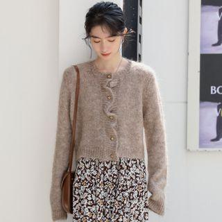 Plain Lettuce Edge Cropped Knit Cardigan