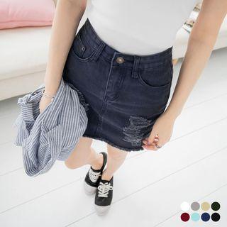 Worn-out Denim Skirt