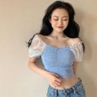 Ruffle Short-sleeve Crop Top As Shown In Figure - One Size