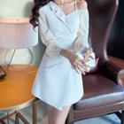 Long-sleeve Plain Cold-shoulder Asymmetrical Mini Dress
