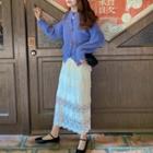 Furry Cardigan / Midi Tiered Lace Skirt