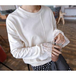 Lace-trim Seam-detail Pullover