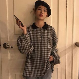 Plaid Half Placket Blouse