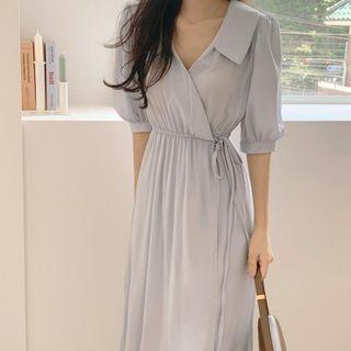 Short-sleeve Tie-front Midi Shirtdress