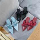 Block Heel Pointed Bow Slingback Mules
