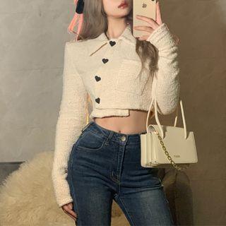 Asymmetrical Heart-button Cropped Jacket
