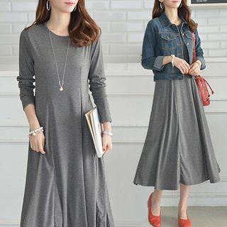 Long-sleeve Flared Long Dress