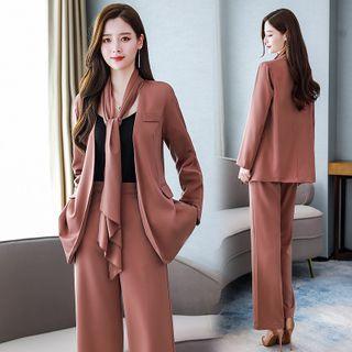 Set: Open-front Blazer + Wide-leg Dress Pants