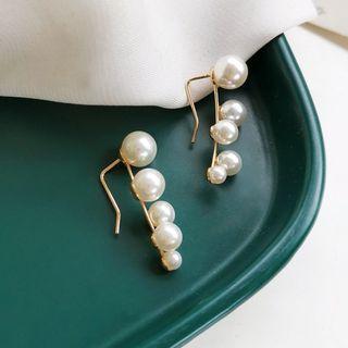 Faux Pearl Alloy Earring 1 Pair - Off-white & Gold - One Size