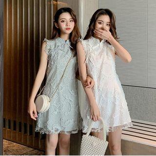 Stand Collar Sleeveless Lace Dress