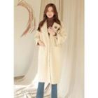 Single-breasted Furry Alpaca Blend Coat Beige - One Size