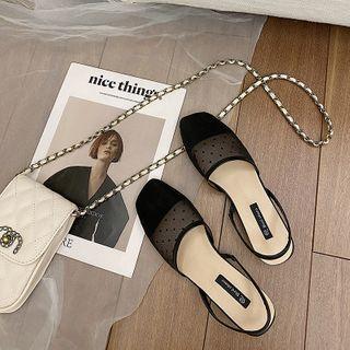 Dotted Mesh Block Heel Slingback Sandals