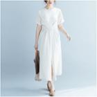 Short-sleeve Plain Midi Dress White - One Size
