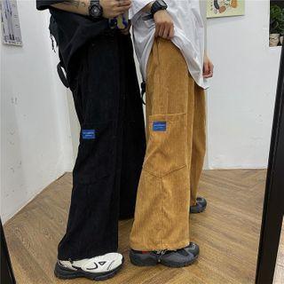 Couple Matching Applique Corduroy Wide Leg Pants